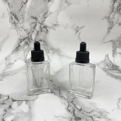 Square 30ml Glass Cosmetic Bottles  Dropper Childproof cap For Hair Care Oil